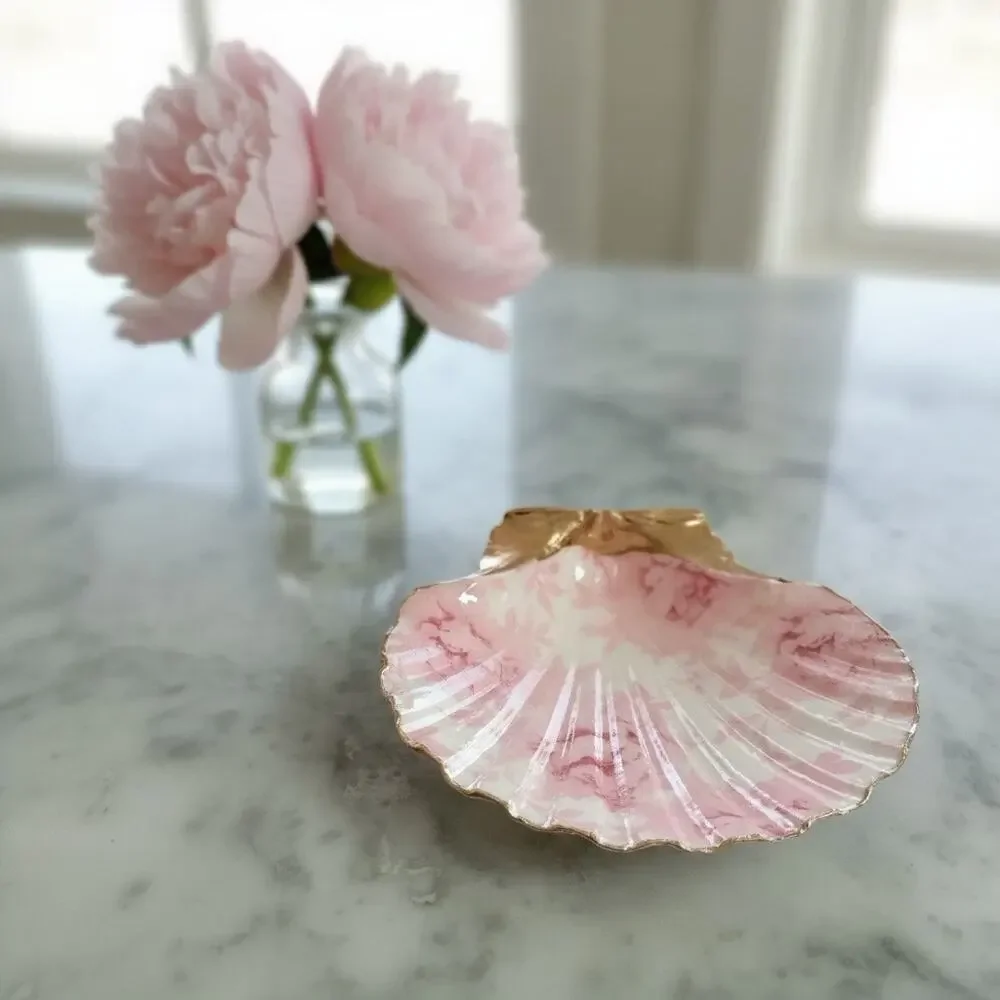 Vintage Pink Rose Trinket Dish, Floral Jewelry Holder
